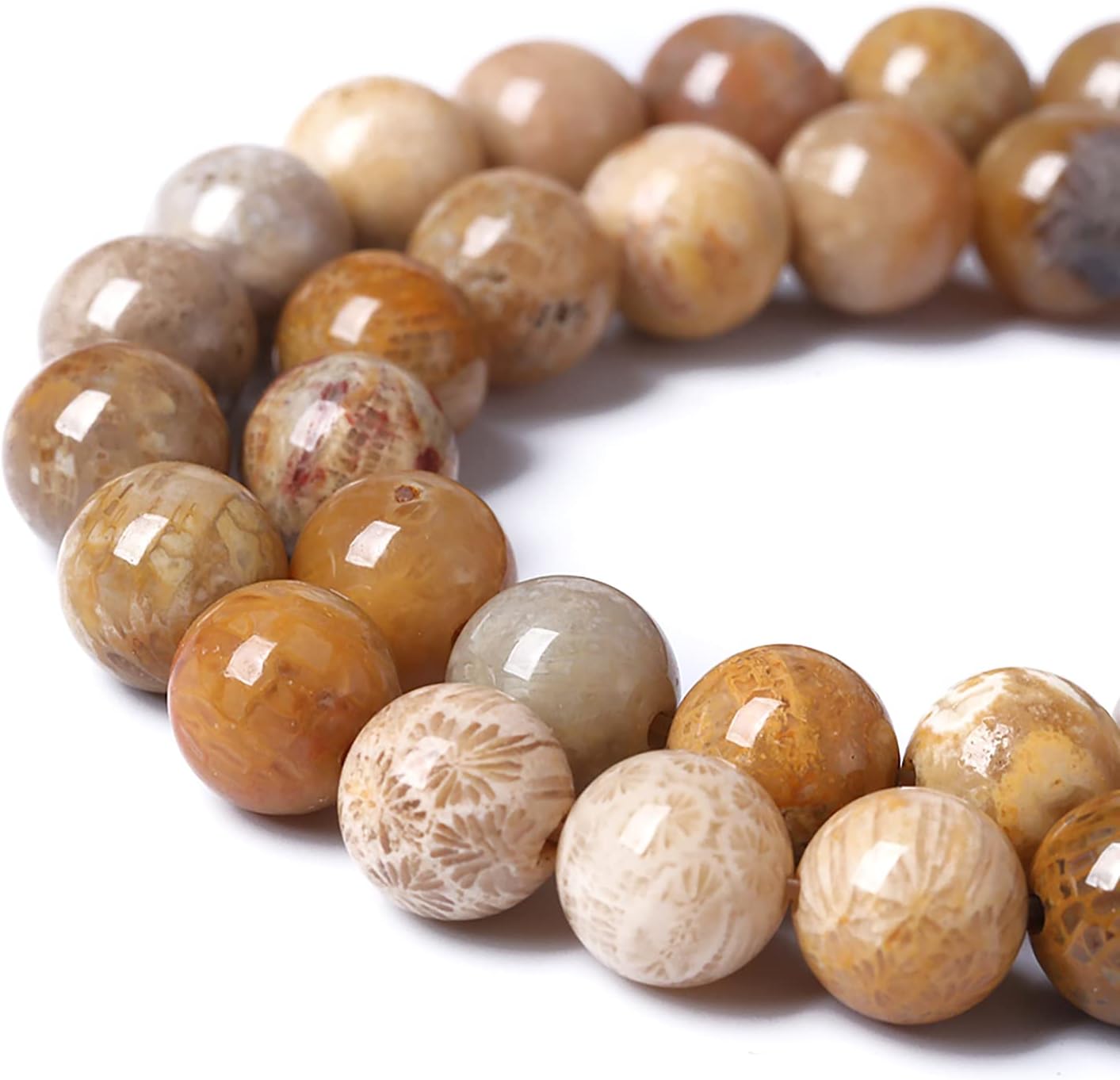 12pcs 32mm Natural Coral Jade Chrysanthemum Stone Beads Round Loose Beads for Jewelry Making,DIY Bracelet Necklace