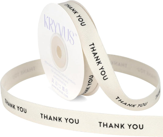 Thank You Ribbon - 5/8 Inch x 12 Yards Natural Twill Tape Ribbon, Cotton Herringbone Ribbons for Gift Wrapping, Birthdays, Weddings, Christmas, Anniversaries, Valentine's Day, Mother's Day