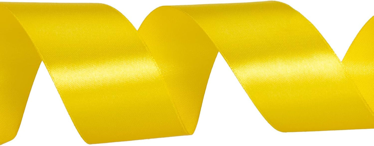 1 1/2 Inch Yellow Solid Satin Ribbon, 50 Yards Craft Fabric Ribbon for Gift Wrapping Floral Bouquets Wedding Party Decoration