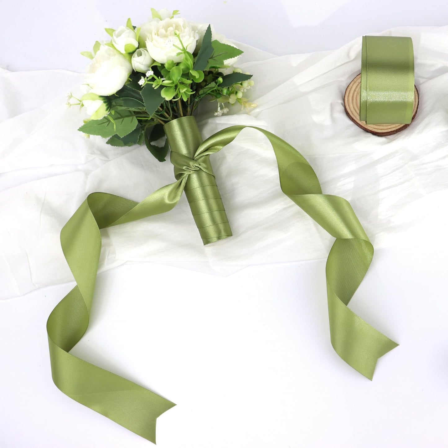 Olive Green Solid Satin Ribbon 2 Inch 25 Yards Solid Polyester Fabric Ribbon for Gift Wrapping Wedding Christmas Baby Shower Birthday Party Decoration Handmade Immortal Flower Craft