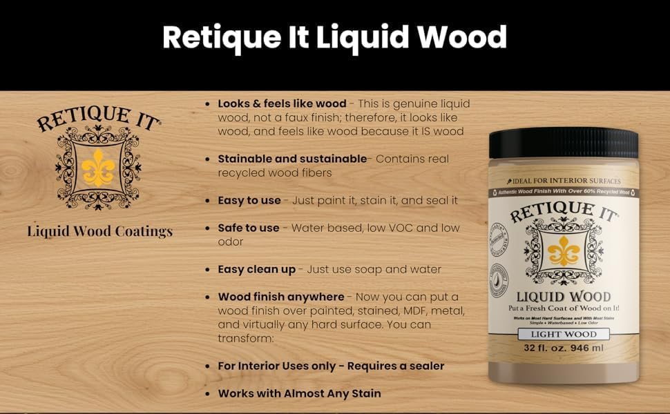 Retique It New and Improved Formula Liquid Wood Coatings - Stainable Primer - Paint It Then Stain it (Bleached Wood, Small)