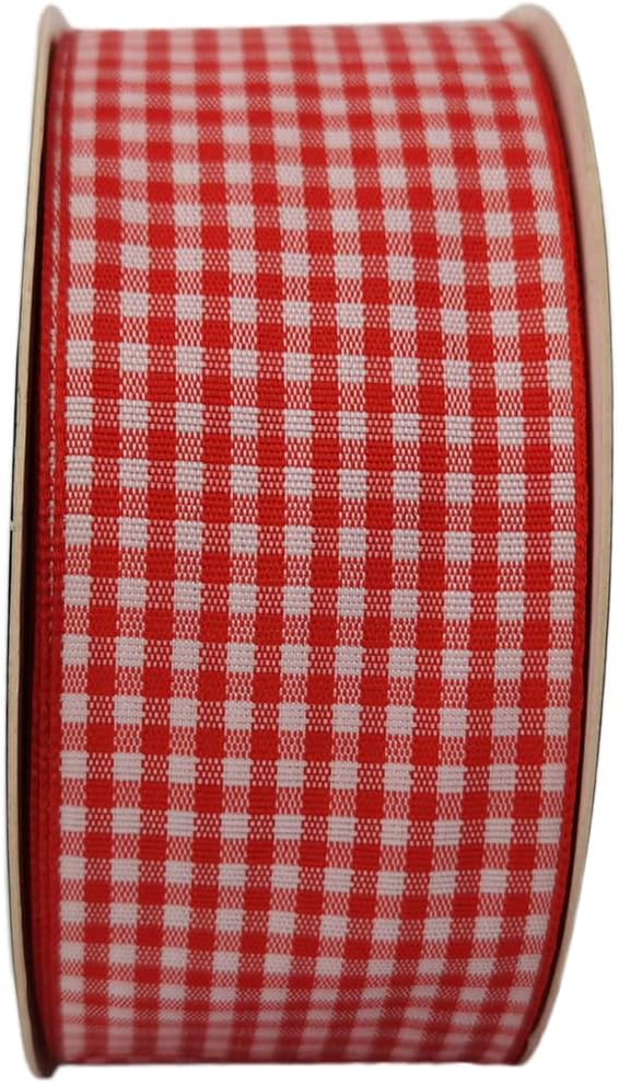 1.5 Inch Red and White Woven Edge 100% Polyester Gingham Ribbon 25 Yards Each Roll (1-1/2", Red)