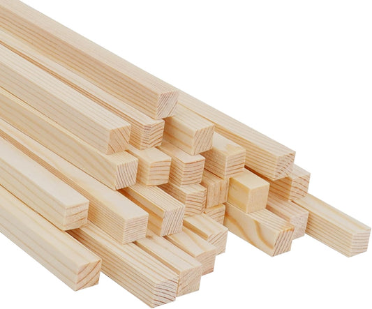 Square Wooden Dowel Rods Wood Dowels for Crafting 3/8" x 12", 25 PCS Square Wood Sticks for Crafts, Unfinished Pine Hardwood Sticks for Woodworking Models Making Dollhouses Miniatures