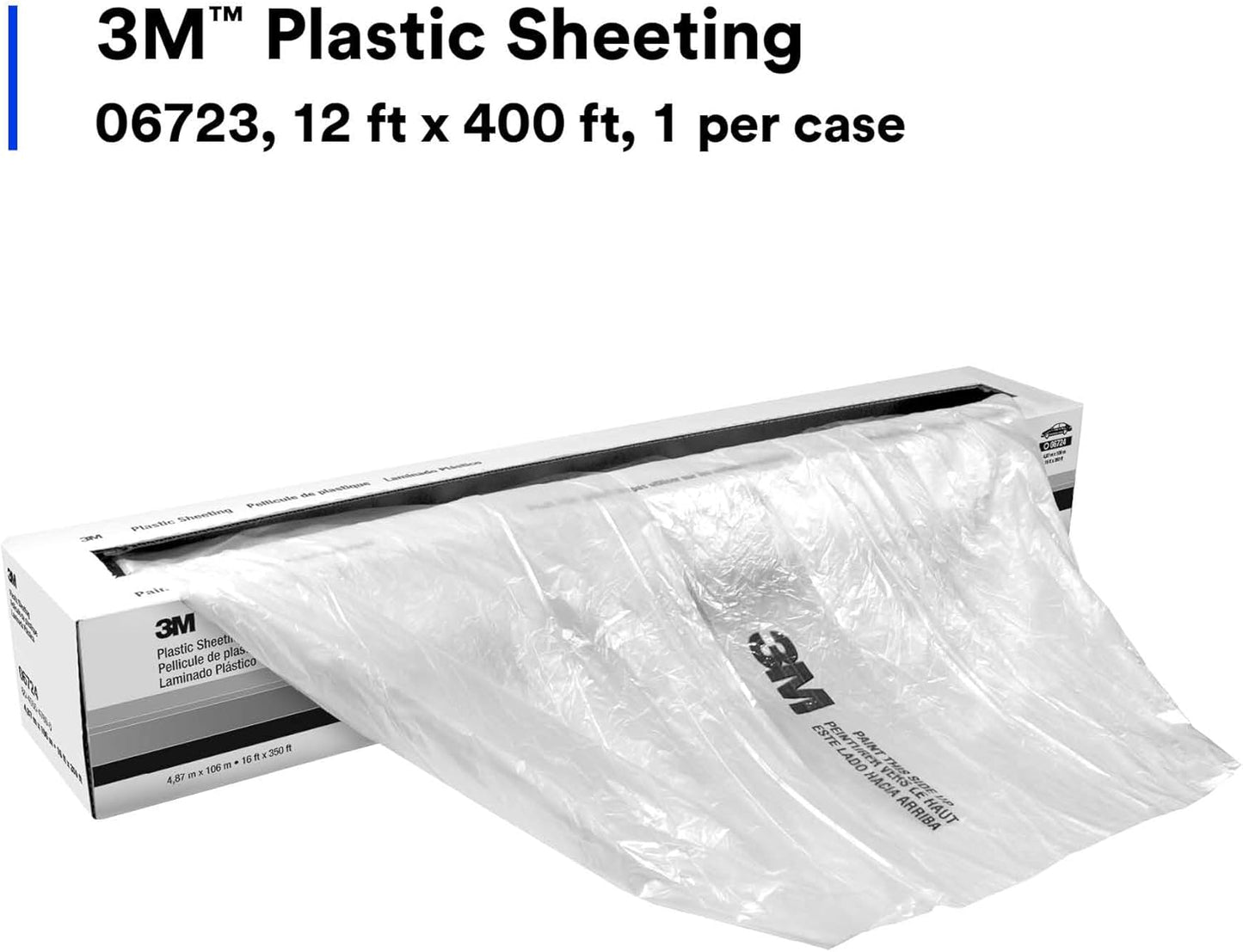 3M Plastic Sheeting 06723, High Density, Tear Resistant, Durable, Easy To Cut, 12 ft x 400 ft