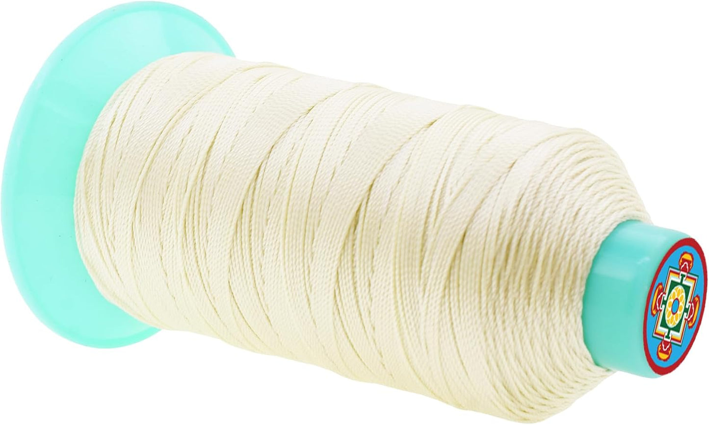 Mandala Crafts Size 346 210D T350 Bonded Nylon Thread Ivory Heavy Duty Sewing Threads - 415 YDs Tex 350 Thread for Leather, Jeans, Weaving, Outdoor Marine Upholstery Threads