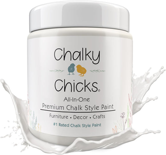 Chalky Chicks All-in-One Chalk Paint for Furniture or Cabinet - 8 Fl Oz - Matte Finish Aged Burlap White for Metal, Wood Furniture Paint - No Sanding All-in-One for Home Decor & Crafts, USA Made