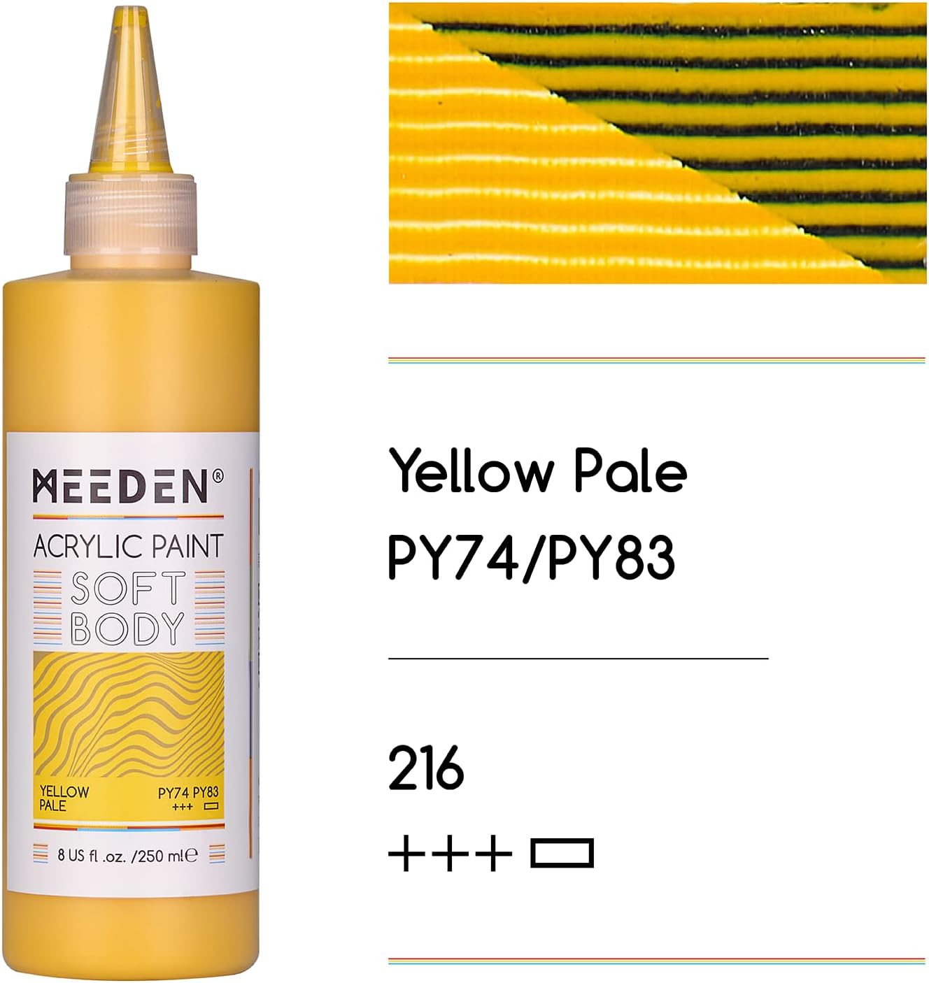MEEDEN Soft Body Acrylic Paint: Yellow Pale Matte Finish - 250ml/8.45oz Bulk Acrylic Colors in Ergonomic Bottle - Fluid Flow Art Paints for Artists Canvas Painting
