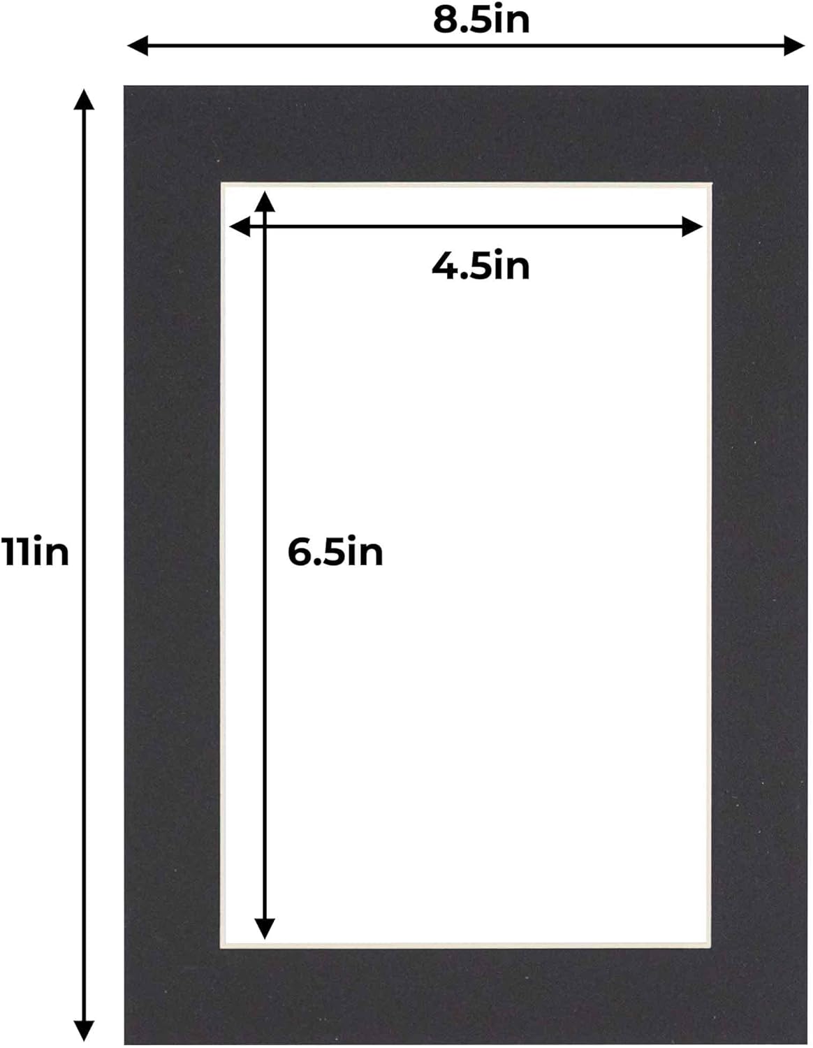 5x7 Mat for 8.5x11 Frame - Precut Mat Board Acid-Free Show Kit with Backing Board, and Clear Bags Black 5x7 Photo Matte Made to Fit a 8.5x11 Picture Frame Matboard for Framing, Pack of 10 Mats