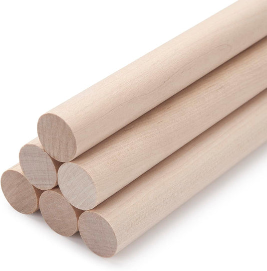 3/4 x 12 Wooden Dowels Wooden Sticks for Crafts, 6 PCS Macrame Wood Dowel Rods, Unfinished Hard Wood Sticks for Crafting, Arts and DIYers, Tiered Cake Support and Wedding Ribbon Wands