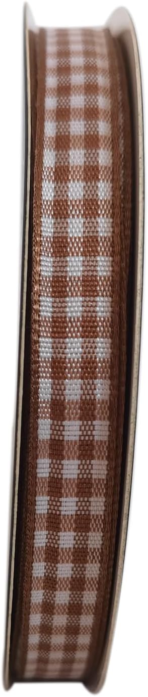 Micomon Khaki and White Woven Edge Plaid Ribbon 100% Polyester Gingham Ribbon 25 Yards Each Roll (3/8"Khaki)