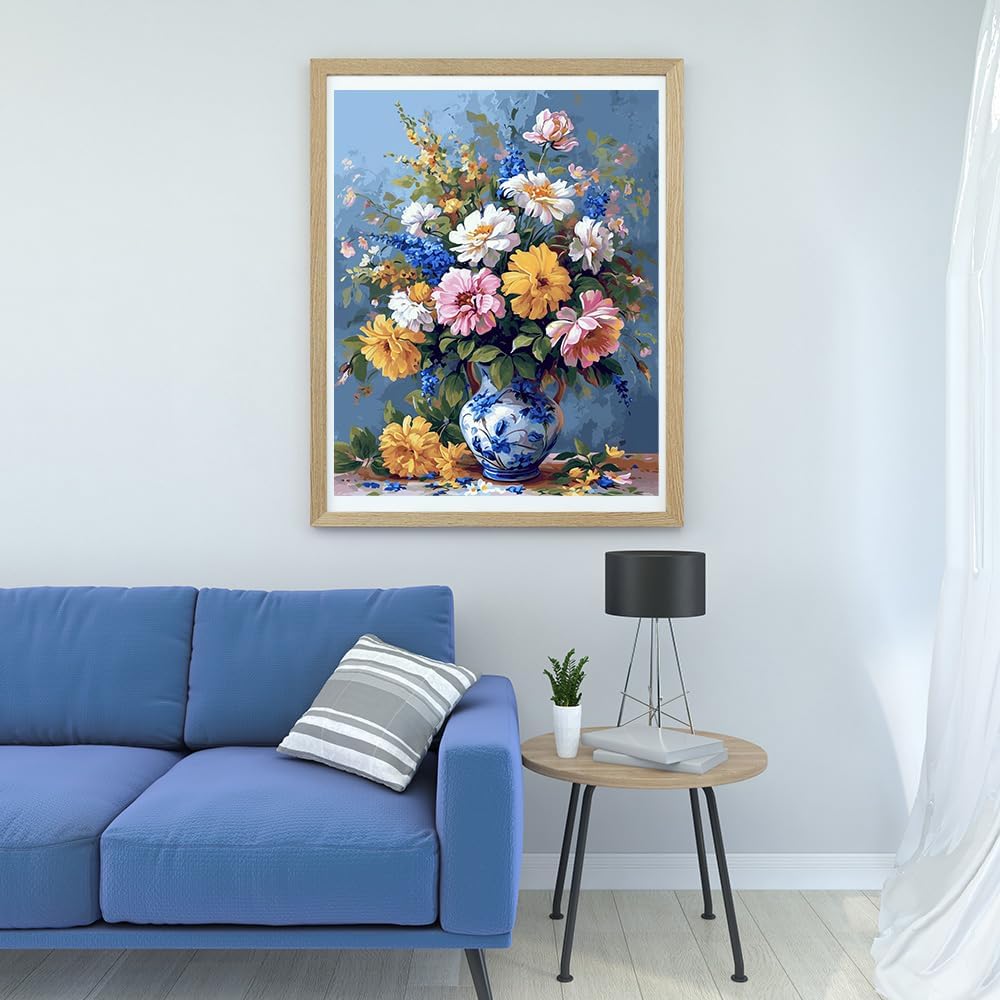 Moohue 14ct Counted Stamped Cross Stitch Kits for Adults Elegant Flowers Printed Cross Stitch Patterns Art Crafts Cross Stitch Supplies (Flowers 2)