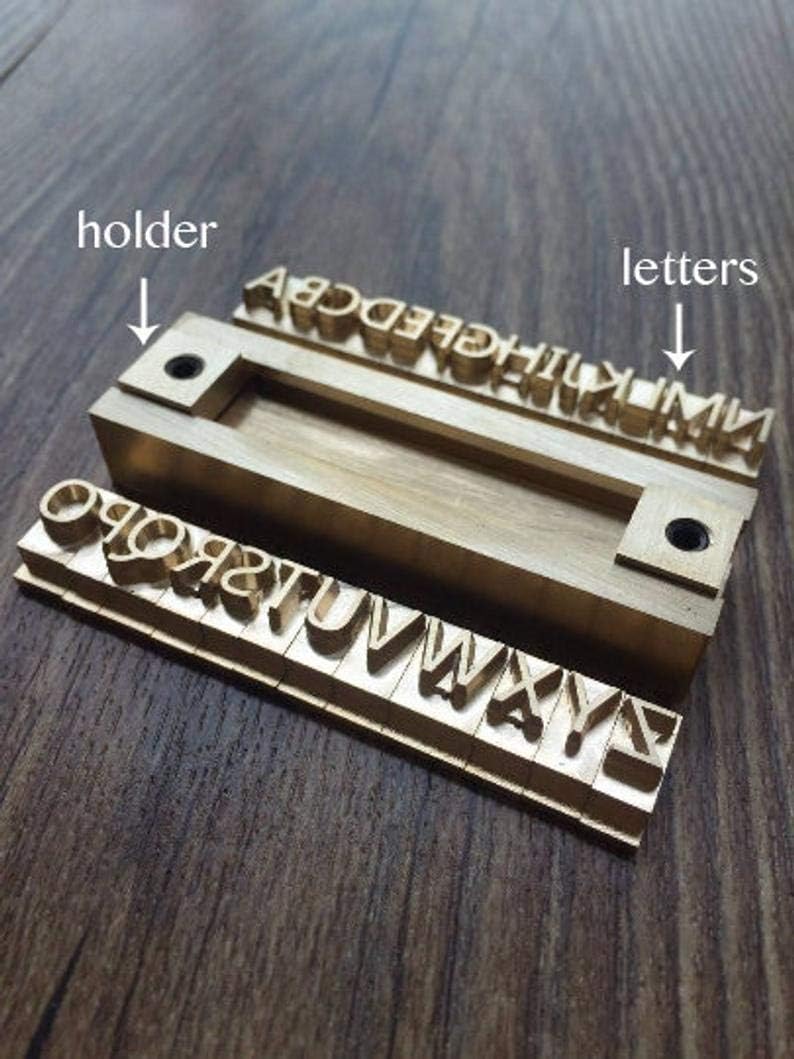 26 Interchangeable Alphabet & Number Mold Set with T-Slot Holder | Custom Brass Engraving Tools for Leather, Wood, Hot Foil Machines | DIY Symbol Dies, Stamping Imprint Templates (Set E)