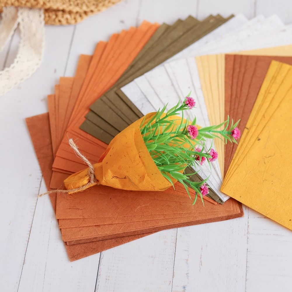 Natural Fiber Mulberry Tree,Banan Bark 6 x 6 Inches Square Origami Paper Arts Folding Craft, Decoration Paper,Writing Painting Square Folding Paper for DIY Crafts, 50 Sheets (Brown Tone, 6"x6")