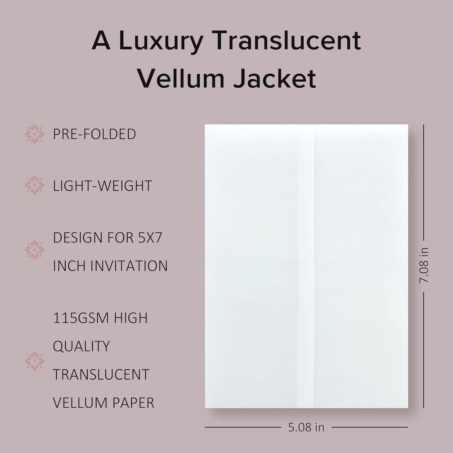 Puremigo 220 Pack Luxury Pre-Folded Vellum Jackets for 5x7 Invitations - Transparent Wedding Invitations Wraps - 115GSM Paper