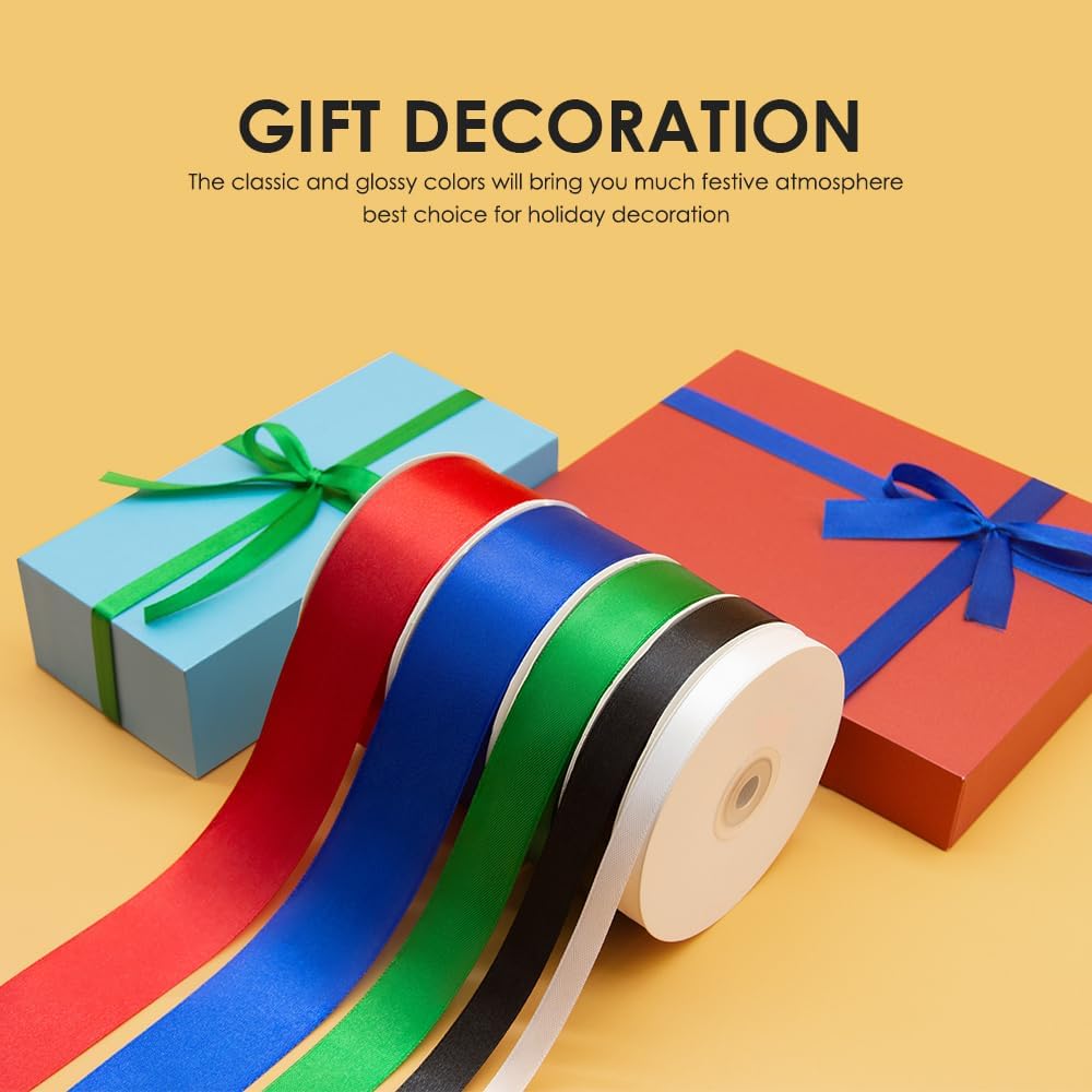 1" x 50 Yards Satin Ribbon - Gold Silk Ribbon with Spool - Ideal for Gift Wrapping, Floral Bouquets, Crafts, Wedding Party Decorations, Christmas and Sewing Projects