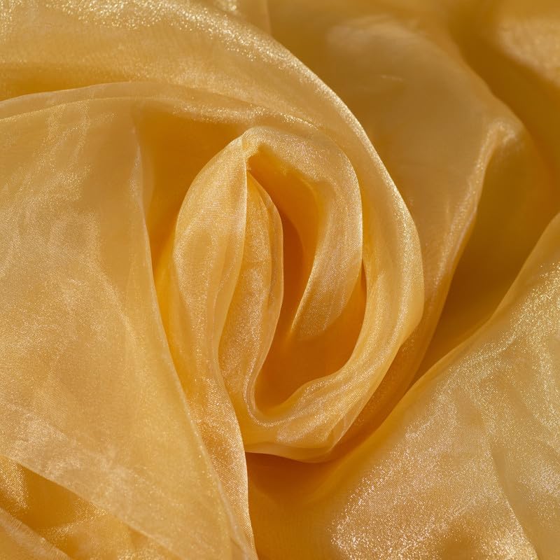 Fynite Champagne Gold Organza Fabric by The Yard | 20 Yard Long | 44" Wide | Bridal Soft Sheer Organza Tulle for DIY Wedding Dress Fashion Craft Decorations