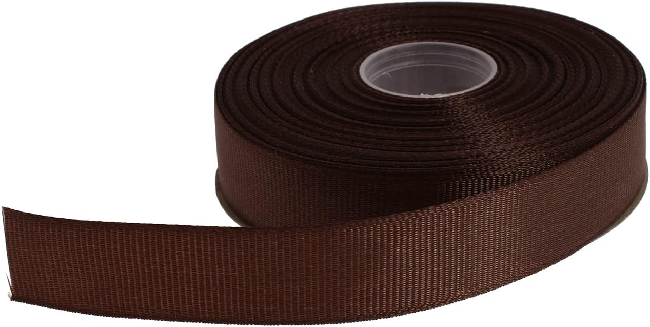 Solid Grosgrain Ribbon 25 Yard Each Roll 100% Polyester Woven Edge (1", Coffee)
