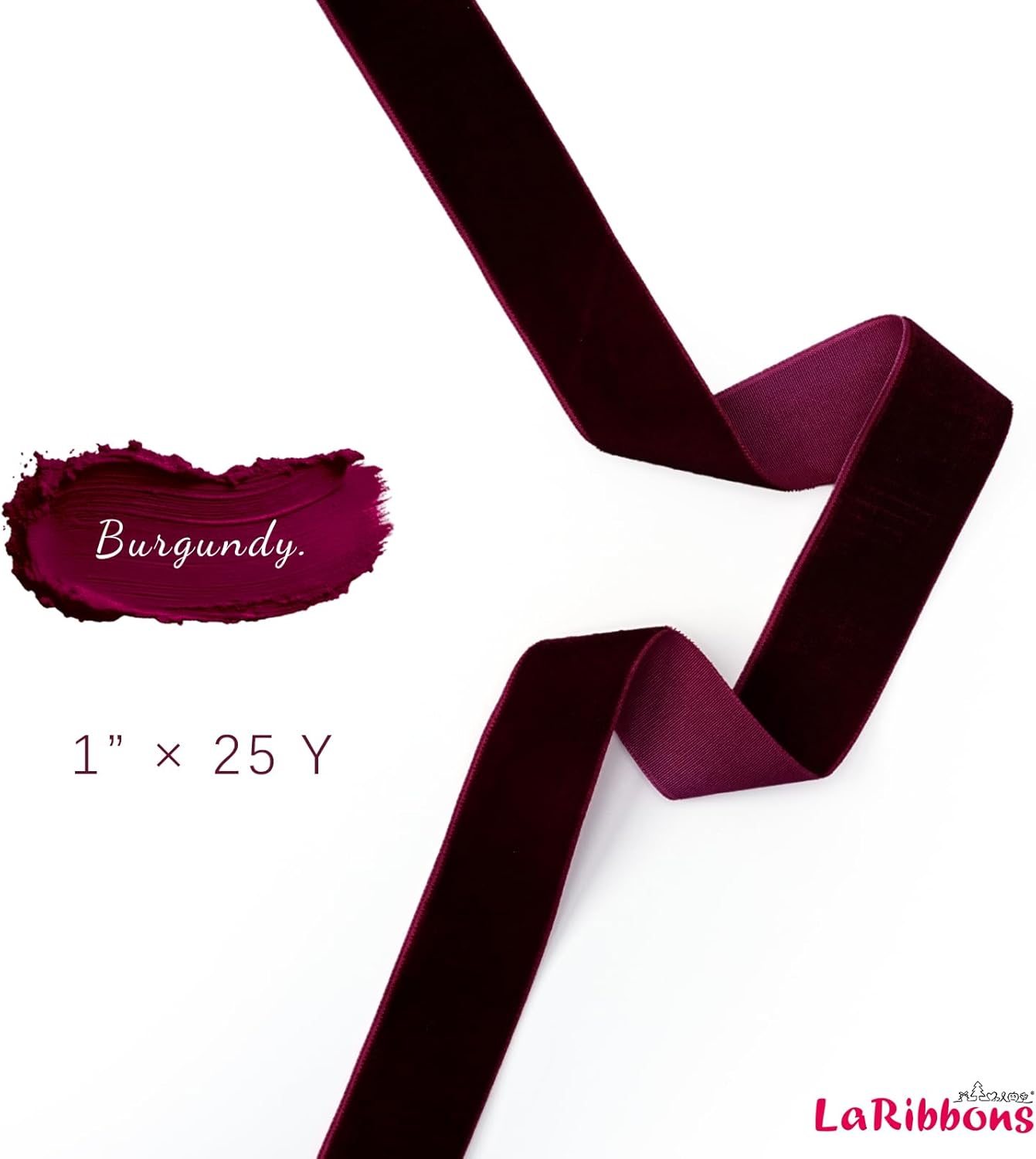 LaRibbons Thin Velvet Ribbon 1 Inch x 25 Yards, Burgundy Velvet Ribbon for Christmas Tree, Gift Wrapping, Wreath Bow, Outdoor Decoration