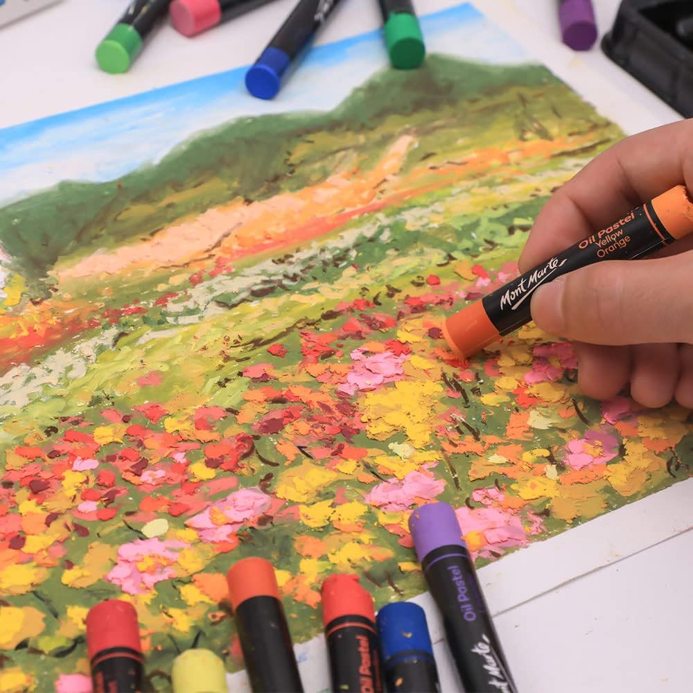 Mont Marte Oil Pastels Signature 24pc, 24 Assorted Colors, Vibrant Oil Pastel Set, Great Blending and Layering, Ideal for Art, Craft, Coloring and Sketching