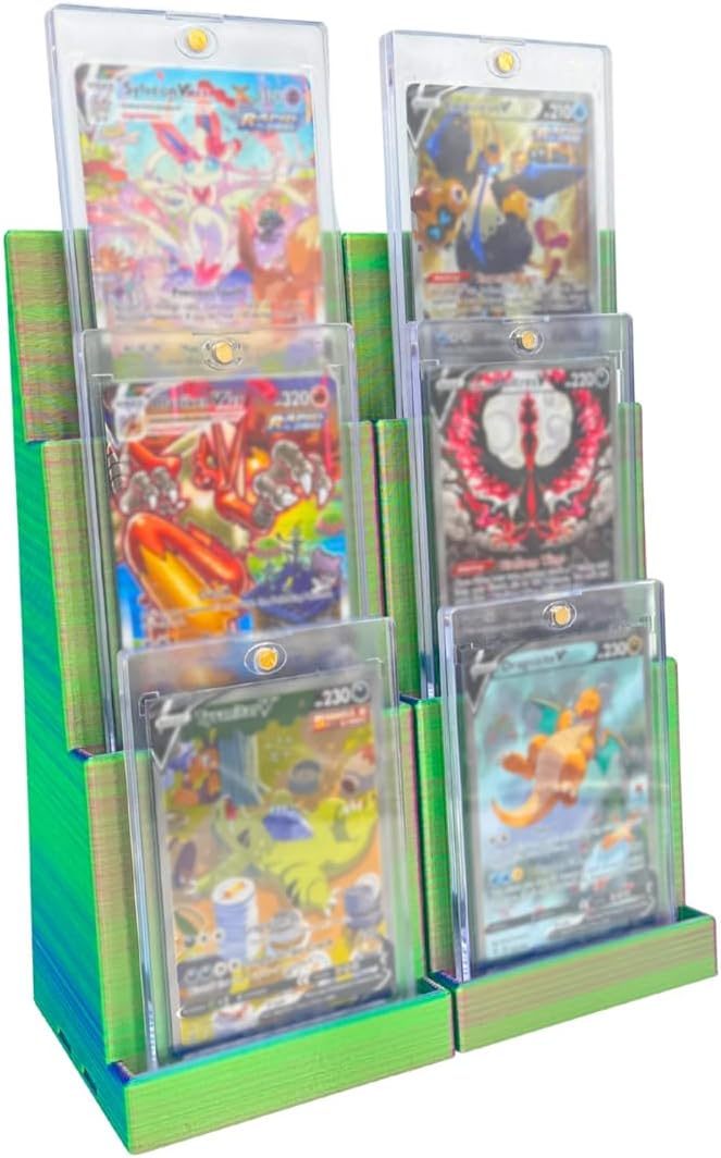 Magnetic Card Holder Stadium Displays - Green Pink Blue (2 Pack), Compatible with Ultra Pro Protectors - Trading Card Holder - Card Stand - Sports Card Display