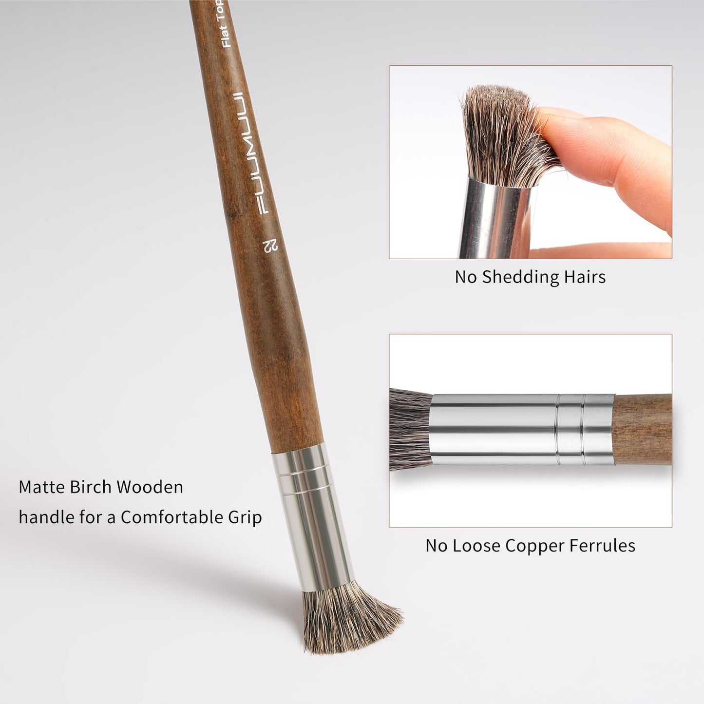 Professional Oil Paint Brushes, Fuumuui 5Pcs Natural Badger Bristle Blending Brush Set for Acrylic, Oil and Gouache - Round Flat Top Shape with Birch Handle