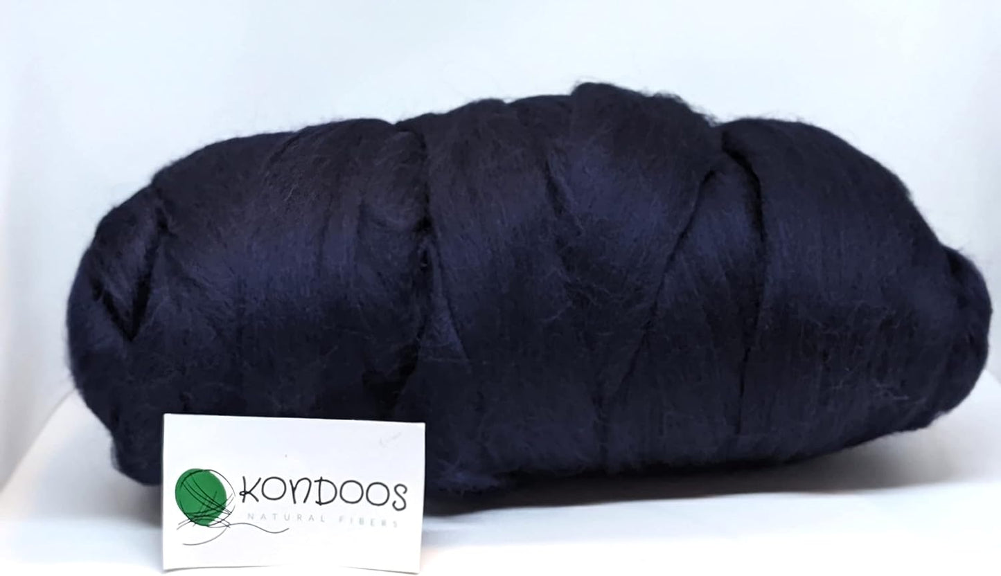 Colored Natural Wool roving, 1 lb. Best Wool for Needle Felting, Wet Felting, handcrafts and Spinning. (Blue Navy, 1 lb)