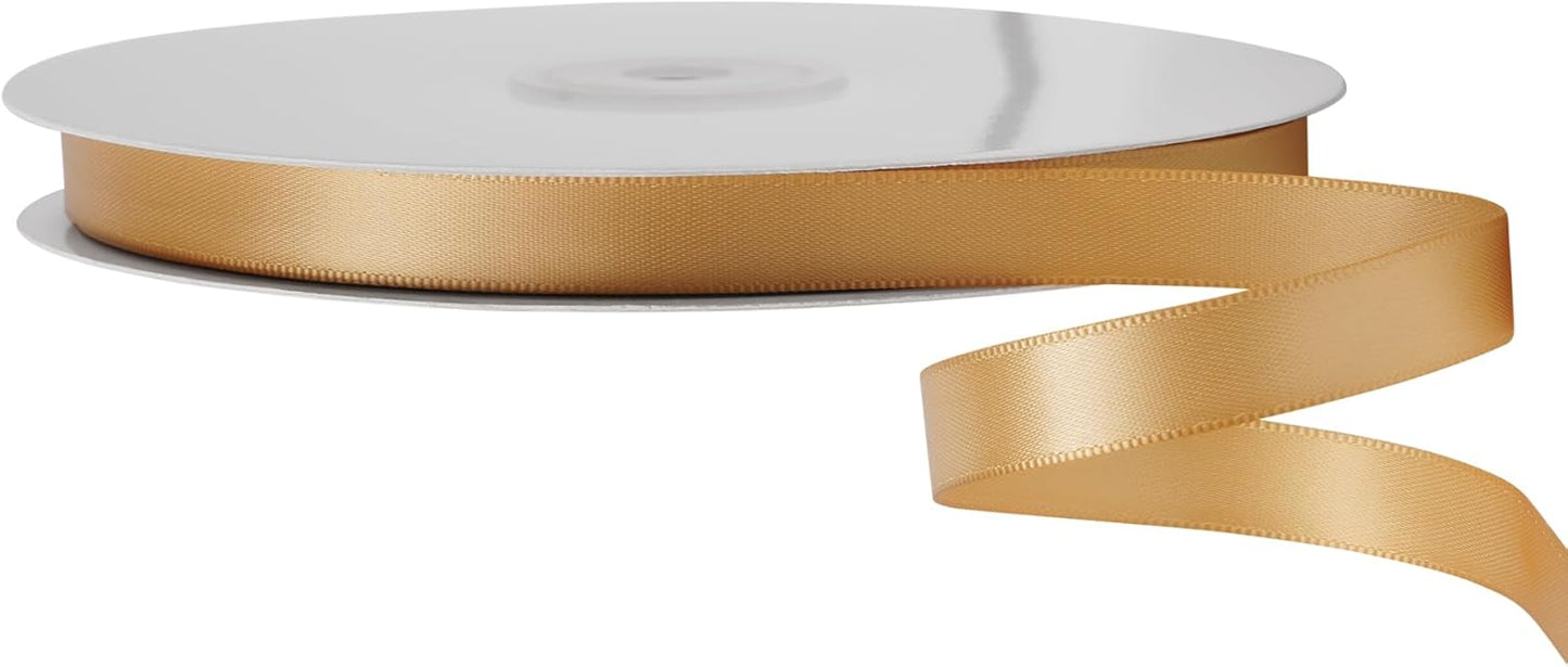 LIUYAXI Old Gold Satin Ribbon, Double Faced 5/8" X Continuous 25 Yards Ribbons Perfect for Gift Wrapping Bows Bouquet Wedding Craft and More