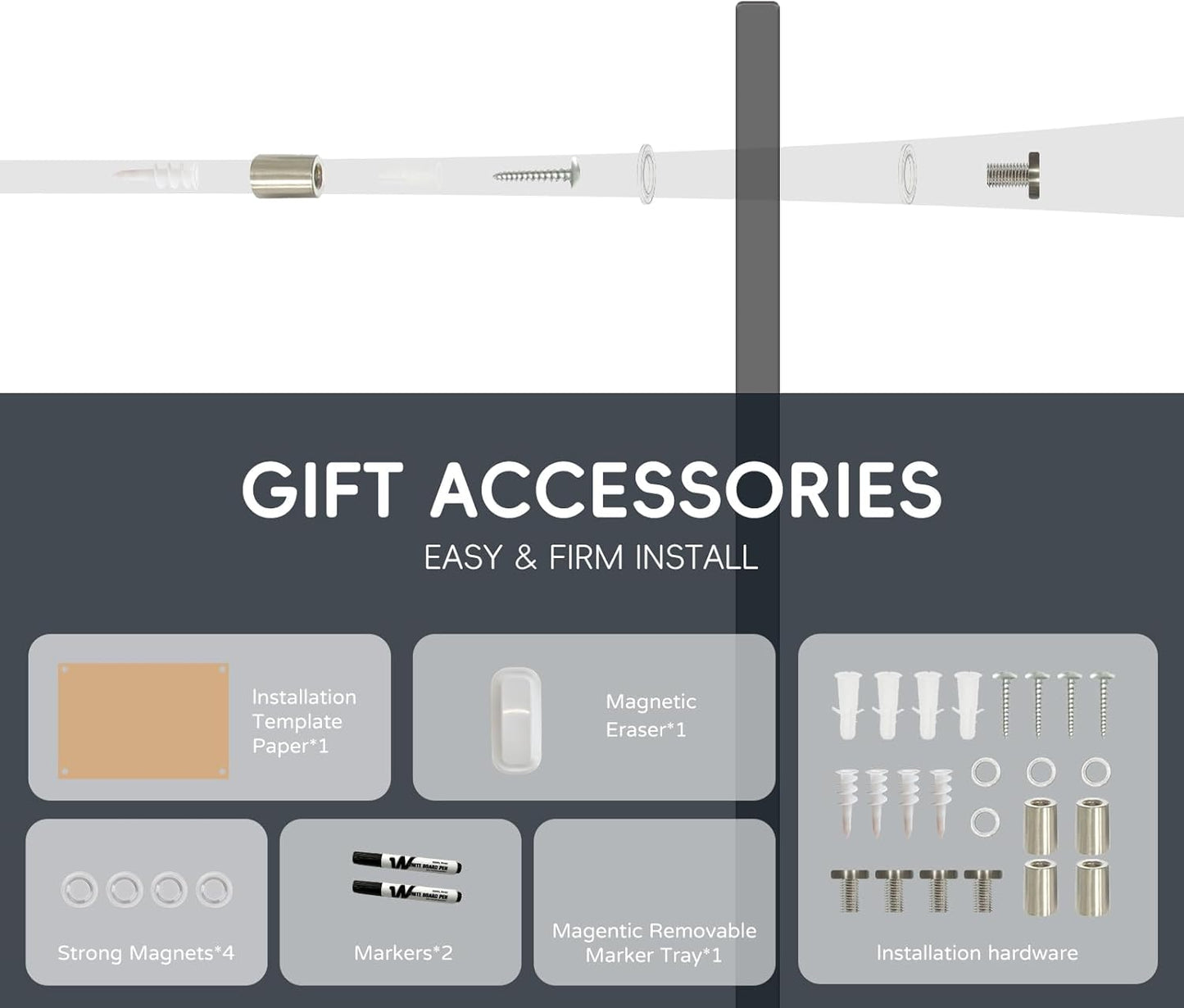 Magnetic Glass Blackboard - Glass Dry Erase Board 48"x96" Large Frameless Board for Walls Office School and Home,Black