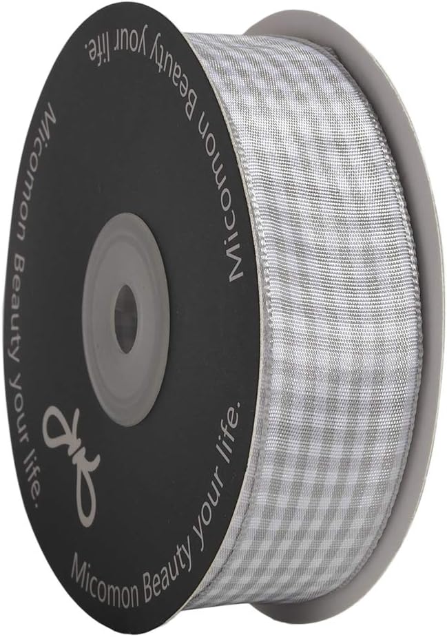 Gingham Ribbon - 25 Yards Each Roll, 100% Polyester (1", Gray Gingham)