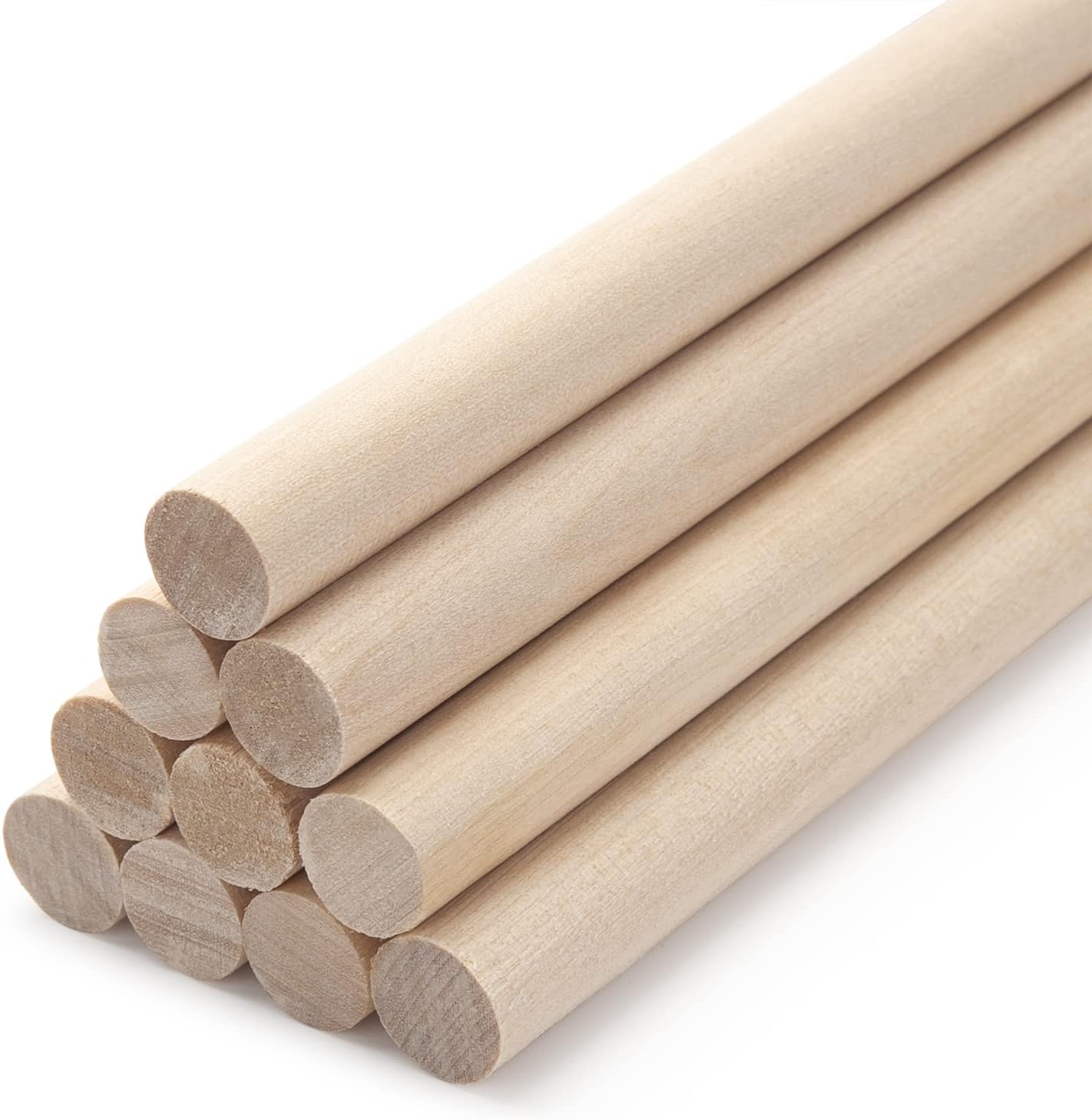 3/8 x 12 Wooden Dowels Wood Sticks for Crafts, 10 PCS Wood Dowel Rods, Round Macrame Dowels, Unfinished Hardwood Sticks for Crafting, Arts and DIYers, Tiered Cake Support and Wedding Ribbon Wands