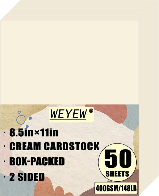 50 Sheets 148lb Cream Cardstock, 8.5" x 11", Premium Heavyweight Card Stock Blank Invitation Paper Greeting Cards DIY Craft Card Making, 148LB Cover 400 GSM
