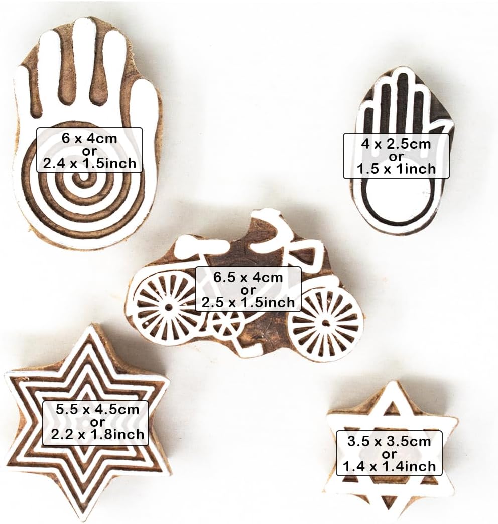 Hashcart Wooden Stamp Block, Printing Stamp Design Set | Block for Printing Saree Border | Dresses, Craft Card Making, Scrapbook, Clay Pottery | Set of 5