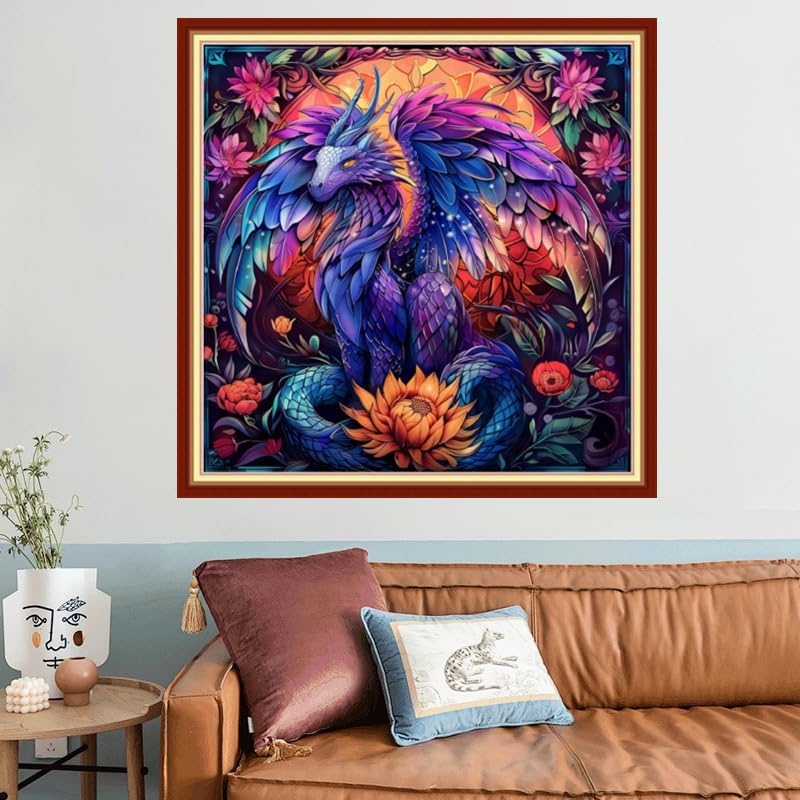 Joyhoor Stamped Cross Stitch Kits for Beginners, Needlepoint Kits for Adults, 11CT Counted Embroidery Kits-Magic Dragon 18x18 inchs