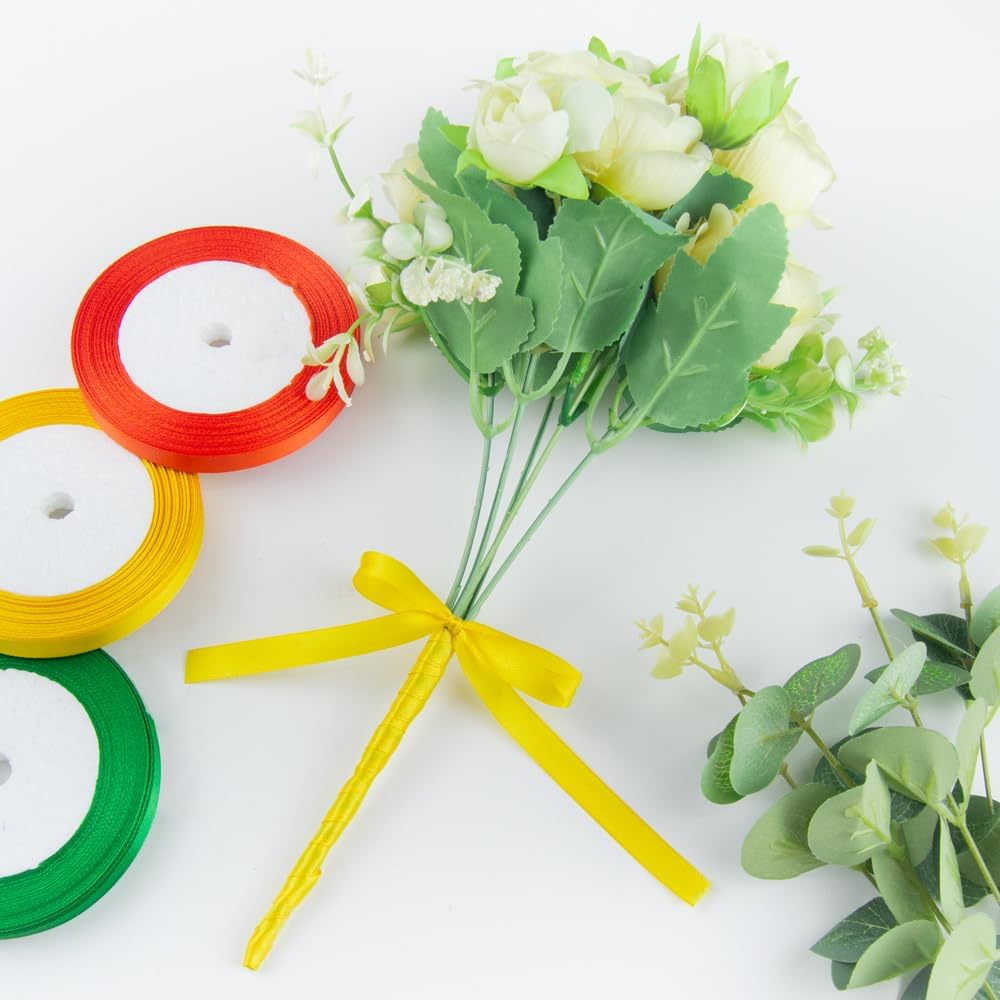 5/8 Inch 25 Yards Satin Ribbon Yellow, Solid Color Fabric Ribbon for Gift Wrapping, Wedding, Polyester Gift Ribbon for Birthday Party Decoration, Craft, Hair, Floral, Sewing