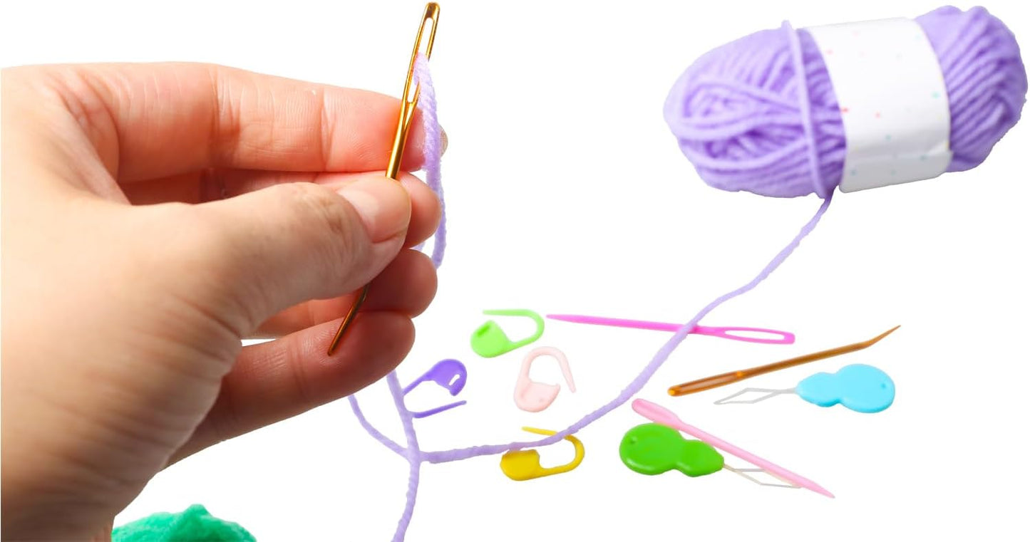 Hekisn 45Pcs Large Eye Blunt Yarn Needles kit, Assorted Sizes Bent Tapestry Darning Needle, Sewing Needles with Needle Threaders & Stitch Markers for Knitting Crochet (Orange&Purple)