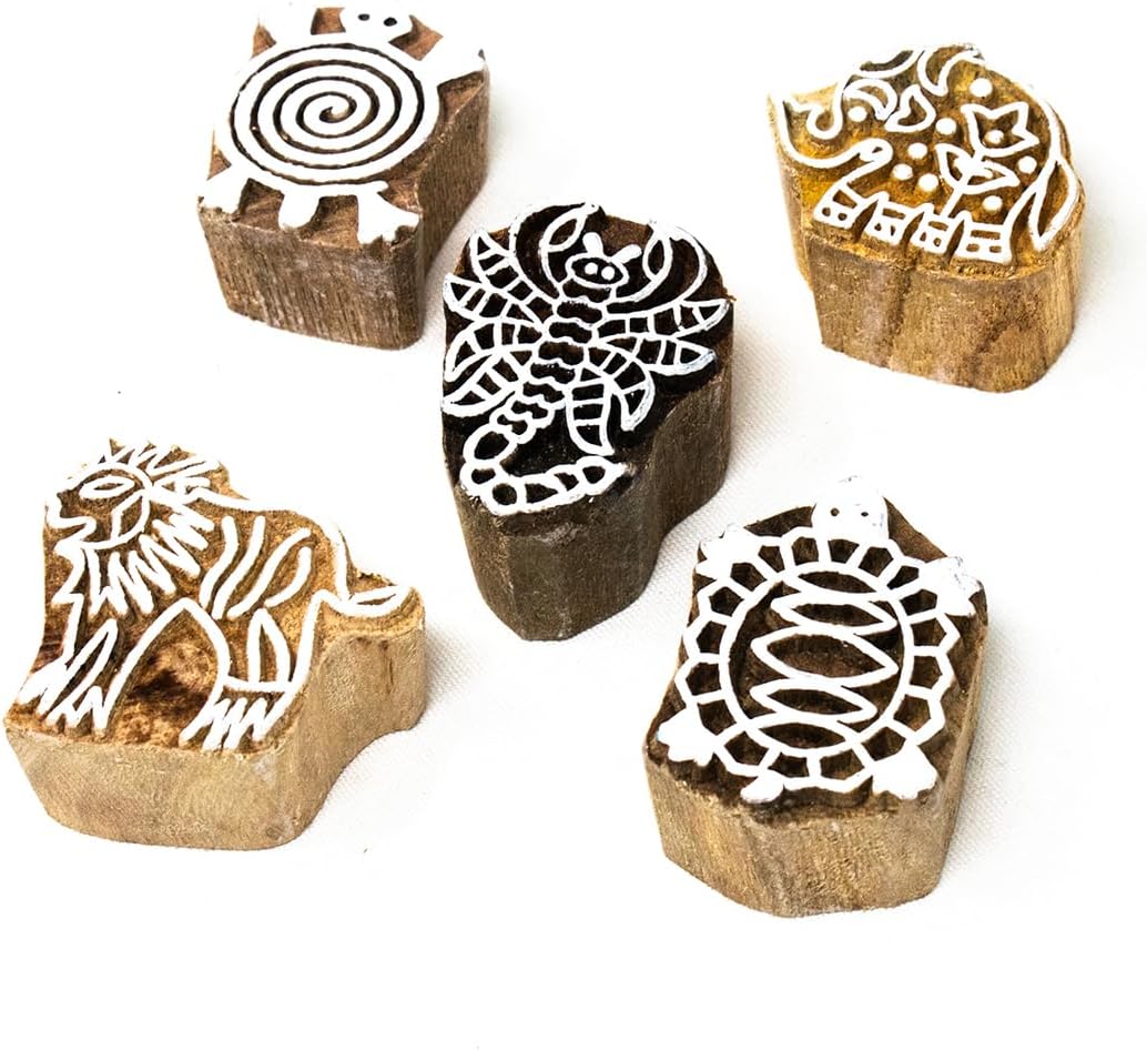 Hashcart Wooden Stamp Block, Printing Stamp Design Set | Block for Printing Saree Border | Dresses, Craft Card Making, Scrapbook, Clay Pottery | Set of 5