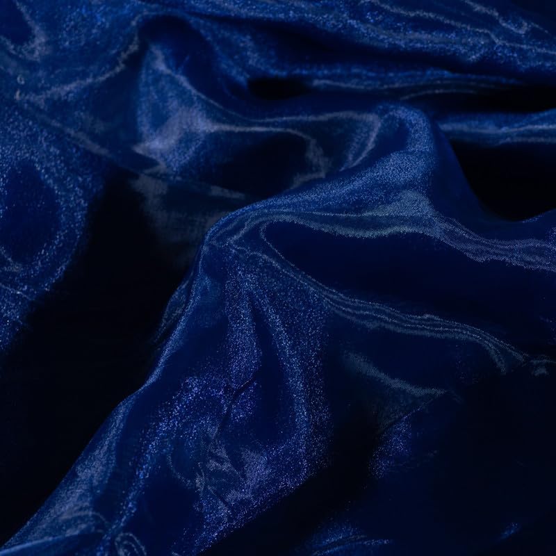 Fynite Navy Blue Organza Fabric by The Yard | 5 Yard Long | 44" Wide | Bridal Soft Sheer Organza Tulle for DIY Wedding Dress Fashion Craft Decorations