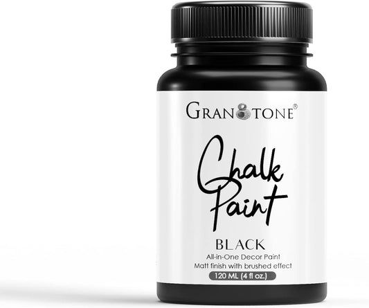 GRANOTONE Eco-Friendly Chalk Paint for Furniture, Home Decor, and Crafts | All in One Paint Solution | No Wax Required, 120ml (BLACK)