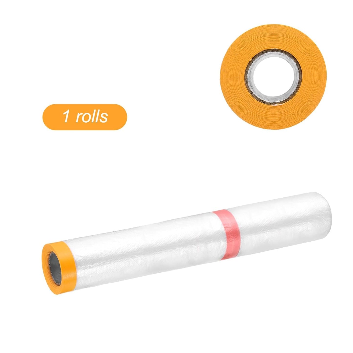 HARFINGTON Pre-Taped Masking Film 177.2" x32.8ft Double Adhesive Tape and Drape Painters Plastic Drop Cloth Film with Tape Plastic Sheeting for Automotive Painting Covering