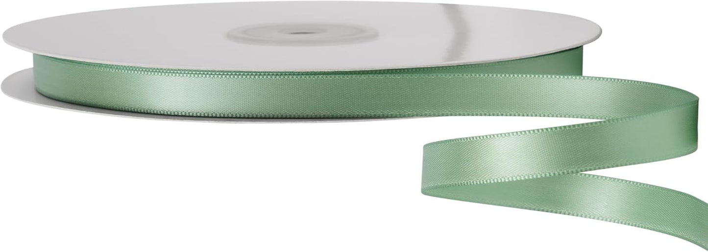 LIUYAXI Sage Green Double Faced Satin Ribbon, 1/4" X Continuous 50 Yards, Thin Ribbons Perfect for Gift Wrapping Wedding Invitation Card Hair Bows Tag Floral Arrangement DIY Craft