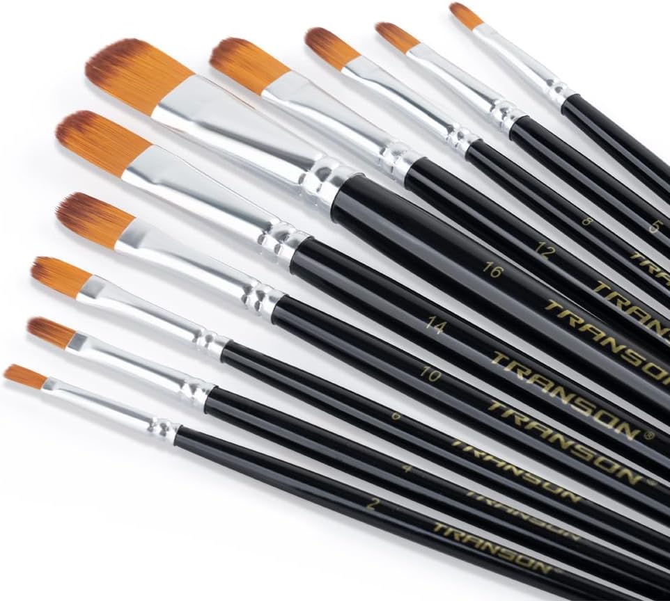 Transon Synthetic Filbert Paint Brush Set 10pcs for Acrylic Watercolor Gouache Art Painting and Body Craft Painting