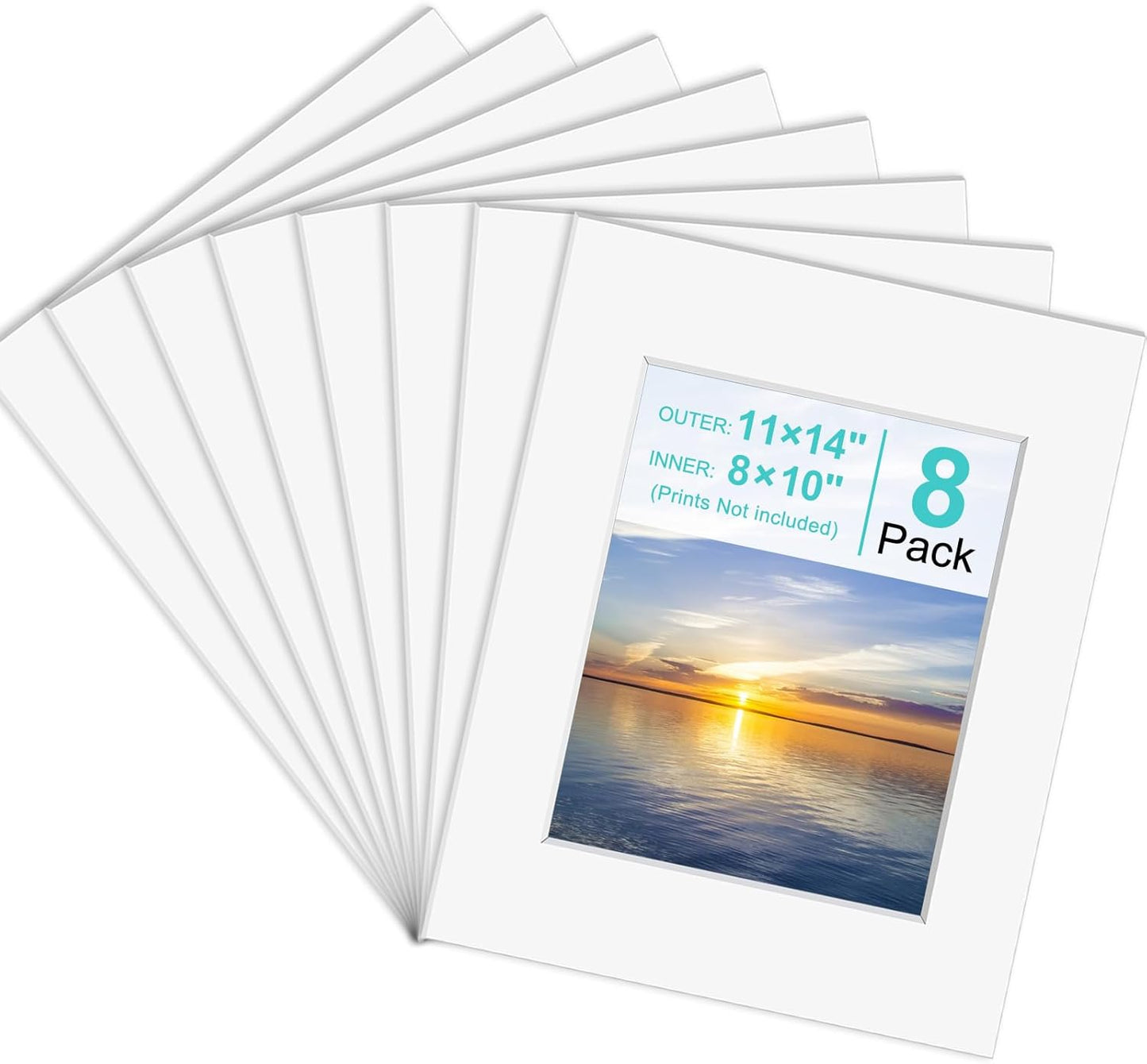 Phinus 8 Pack Picture Mats for Frames, Acid Free 11x14 Matted to 8x10, Picture Frame Mats for Pictures, Watercolor, Artwork and Prints (White)