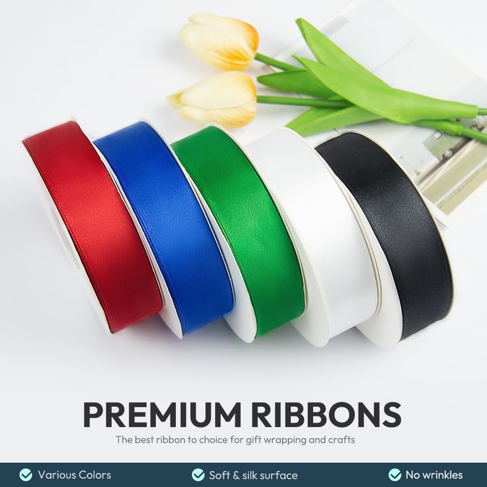 KMER LIFE 1 inch Wide x 50 Yards Wine Red Single Faced Polyester Satin Ribbon, Wine Red Satin Ribbon Perfect for Wedding Decor, Wreath, Crafts, Gift Wrapping & Other Projects (Wine Red)