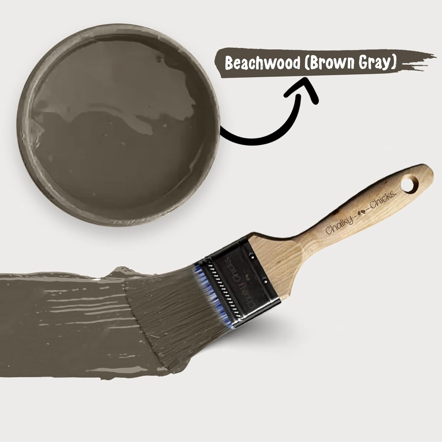 Chalky Chicks All-in-One Chalk Paint for Furniture or Cabinet - 8 Fl Oz - Matte Finish Beachwood (Brown/Gray) for Metal, Wood Furniture Paint - No Sanding All-in-One for Home Decor & Crafts, USA Made