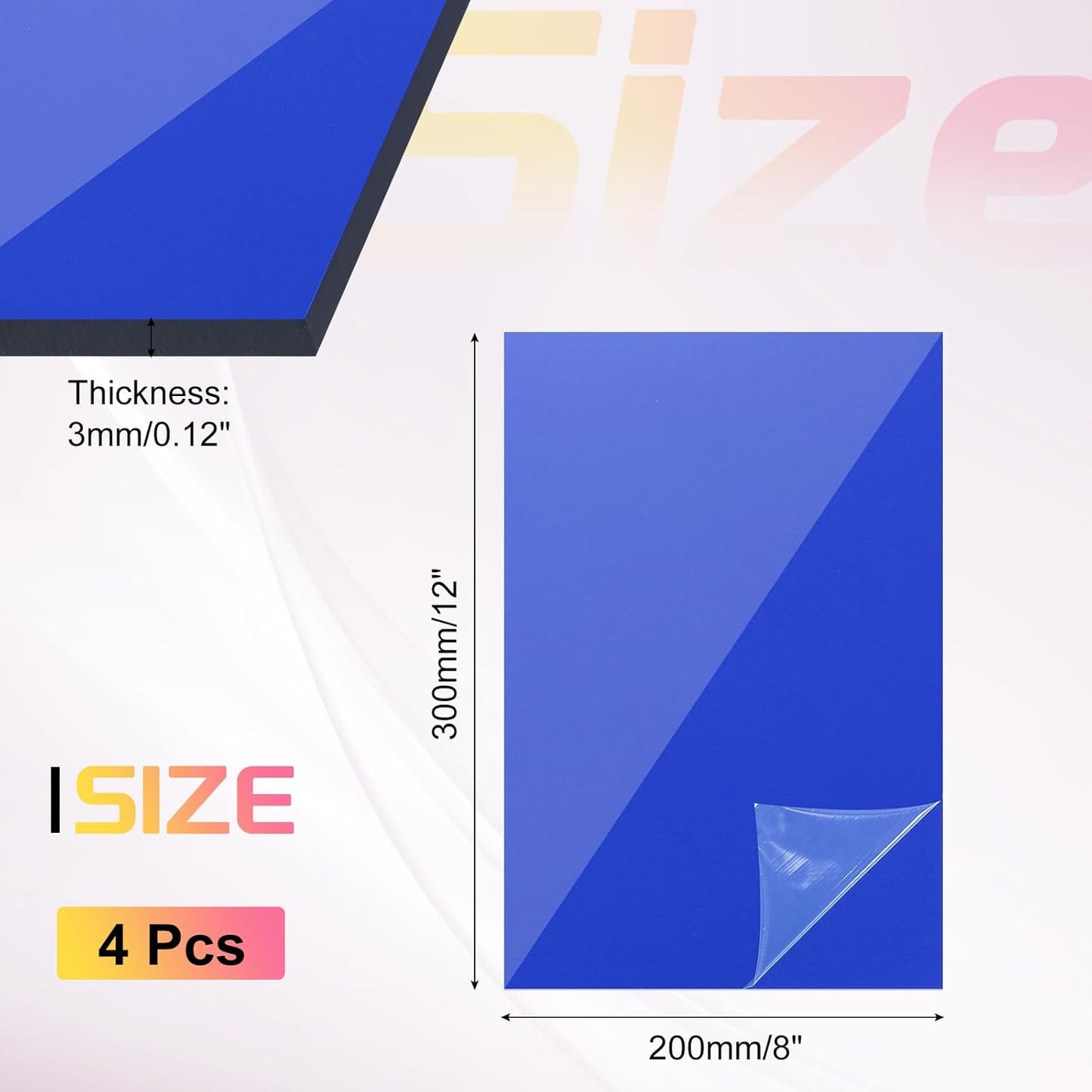 uxcell 4Pcs Acrylic Sheets 12x8 Inch Acrylic Panel 1/8 Inch-3mm Plastic Board for Picture Frames Sign Holders DIY Display Projects Craft, Clear Blue