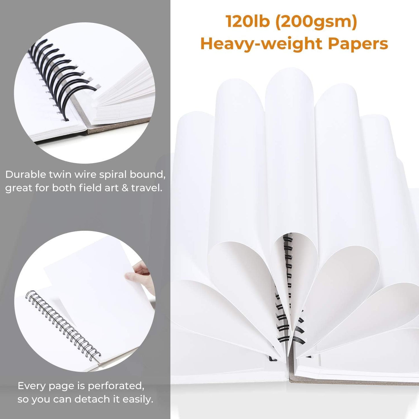 Ohuhu Mix Media Pad, 10"x7.6" Mixed Media Art Sketchbook, 120 lb/200 gsm Heavyweight Papers, 62 Sheets/124 Pages, Spiral Bound Mixed Media Paper Pad for Acrylic, Painting Christmas Gift