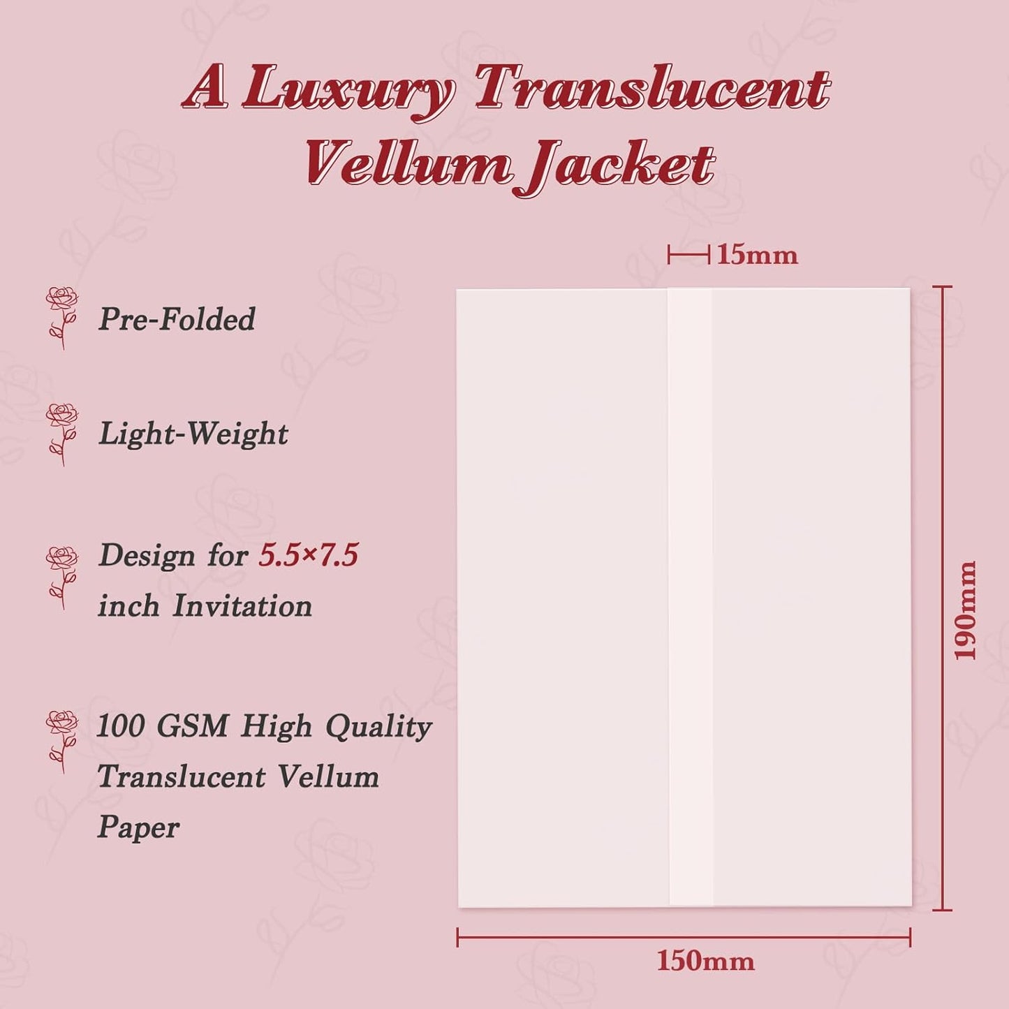 120 Pack Pre-Folded Vellum Jackets for 5.5x7.5 Invitations, Translucent Vellum Paper 5.5x7.5 Jackets, 100GSM Wedding Invitations Wraps, Envelope Liners for Birthdays, Baby Showers