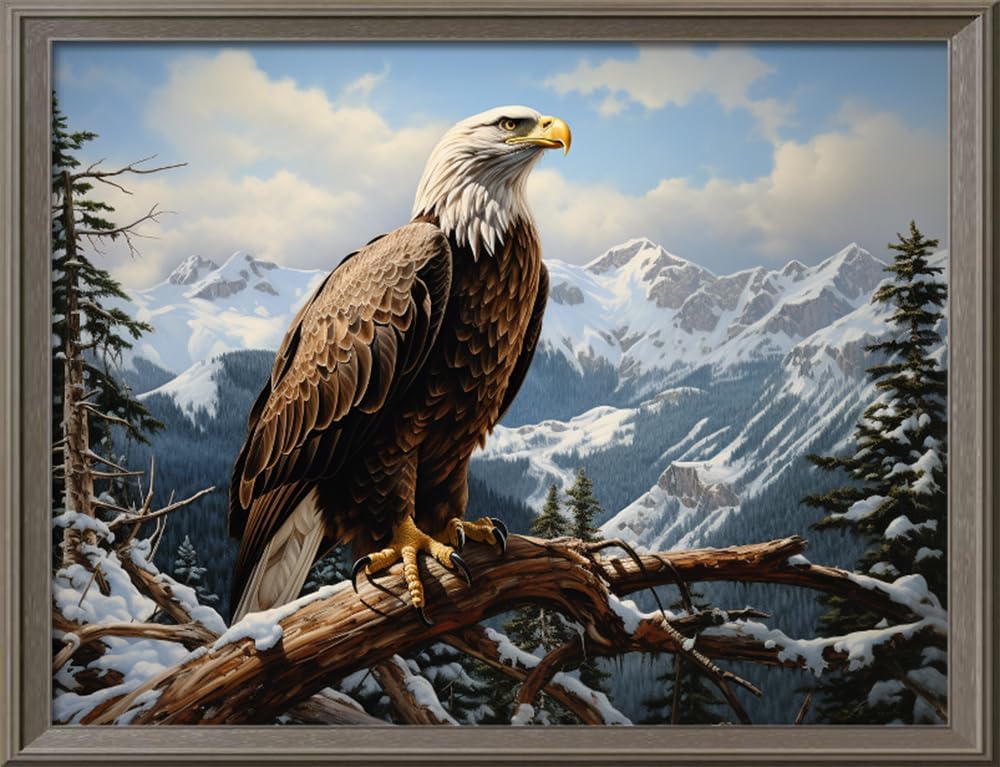 Leczany Cross Stitch Stamped Kit for Adults or Kids - Snow Mountain Eagle | DIY Embroidery Starter Patterns Craft Kit Needlepoint for Beginner | 11CT, 3 Strands | 20.5x15.4 inches