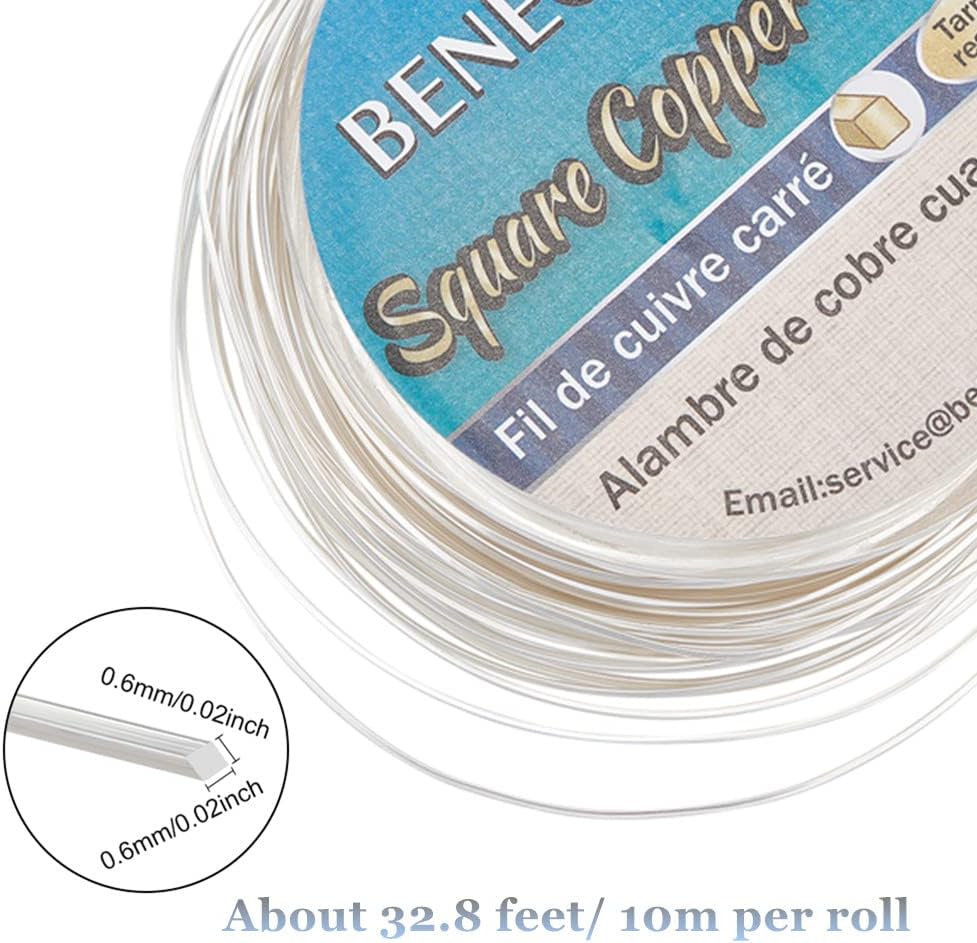 BENECREAT 32.81 Feet 24 Gauge Silver Square Copper Wire, Craft Copper Wire Tarnish Resistant Jewelry Material for Jewelry Making