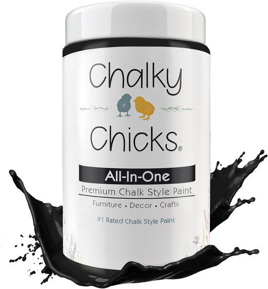 Chalky Chicks All-in-One Chalk Paint for Furniture or Cabinet - 32 Fl Oz - Matte Finish Starless Night Black for Metal, Wood Furniture Paint - No Sanding All-in-One for Home Decor & Crafts, USA Made